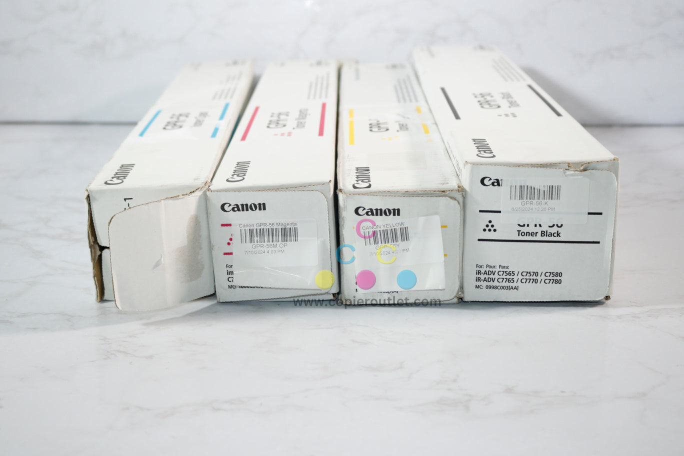 4 OEM Canon iR ADVANCE C7565i,C7570i,C7580i GPR-56 CMYK Toners (Open Cyan & Mag)