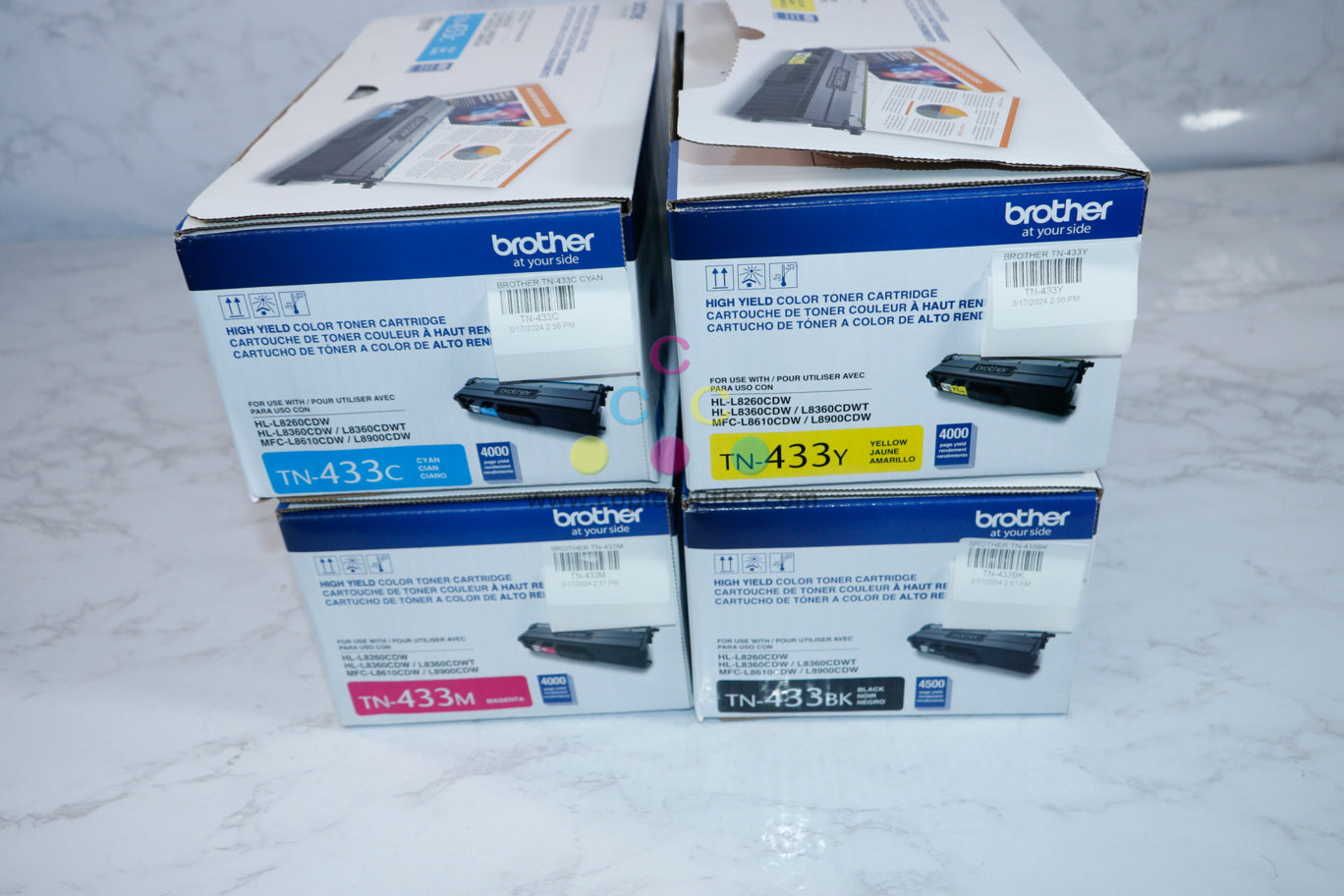 New OEM Brother HL-L8260CDW,HL-L8360CDW,MFC-L8900CDW TN-433CMYK Toner Set