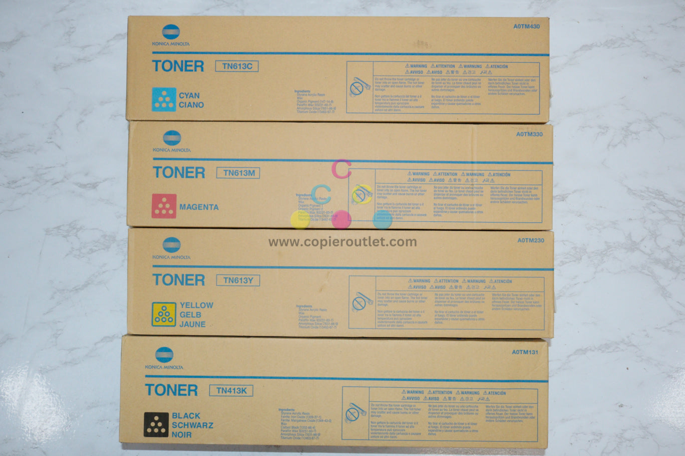 4 OEM Konica BH C452/C552/C652 TN613 CMY TN413K Toner Set Same Day Shipping