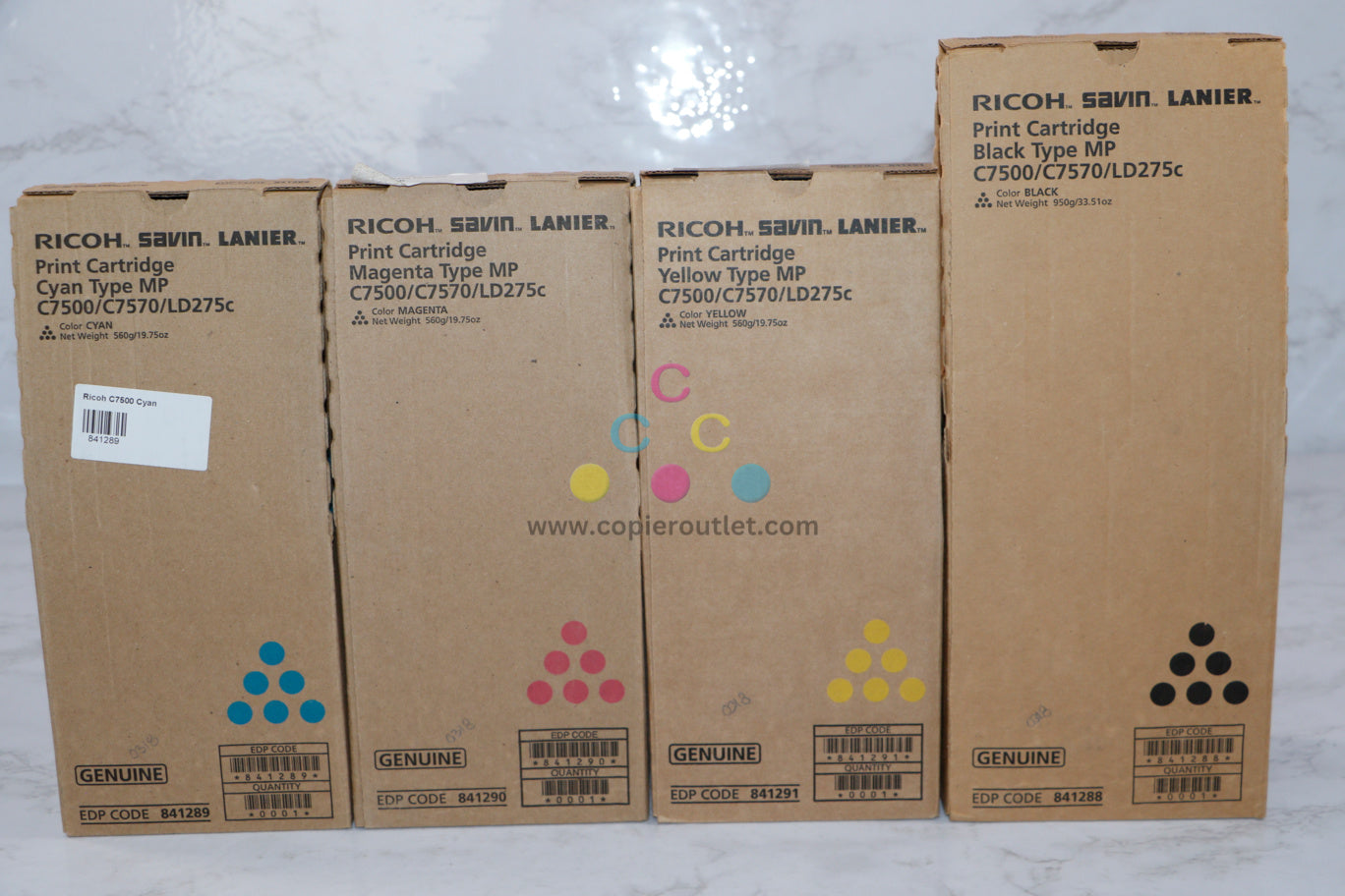 OEM Ricoh C6000, C7500, C7570, LD275C CMYK Toner Cartridge Set 841288,89,90,91