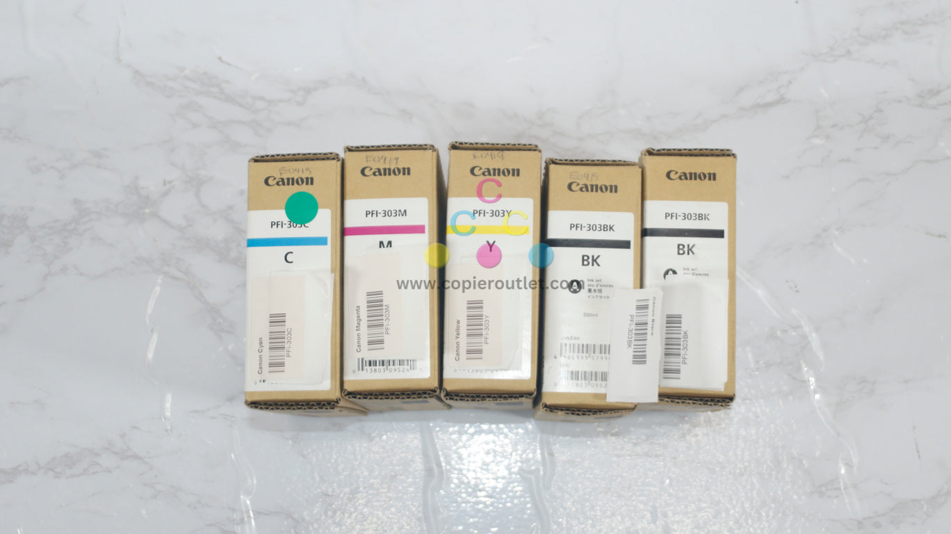 5 OEM Canon iPF810/iPF815/iPF820/iPF825 PFI-303 CMYBK,BK Pigment Inks (Expired)