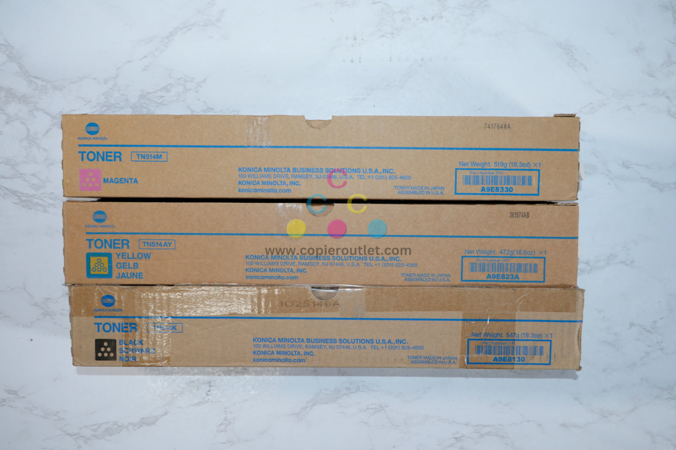 New OEM Konica Minolta BizHubC458,C558,C658 MYK Toner Set TN514MYK Same Day Ship