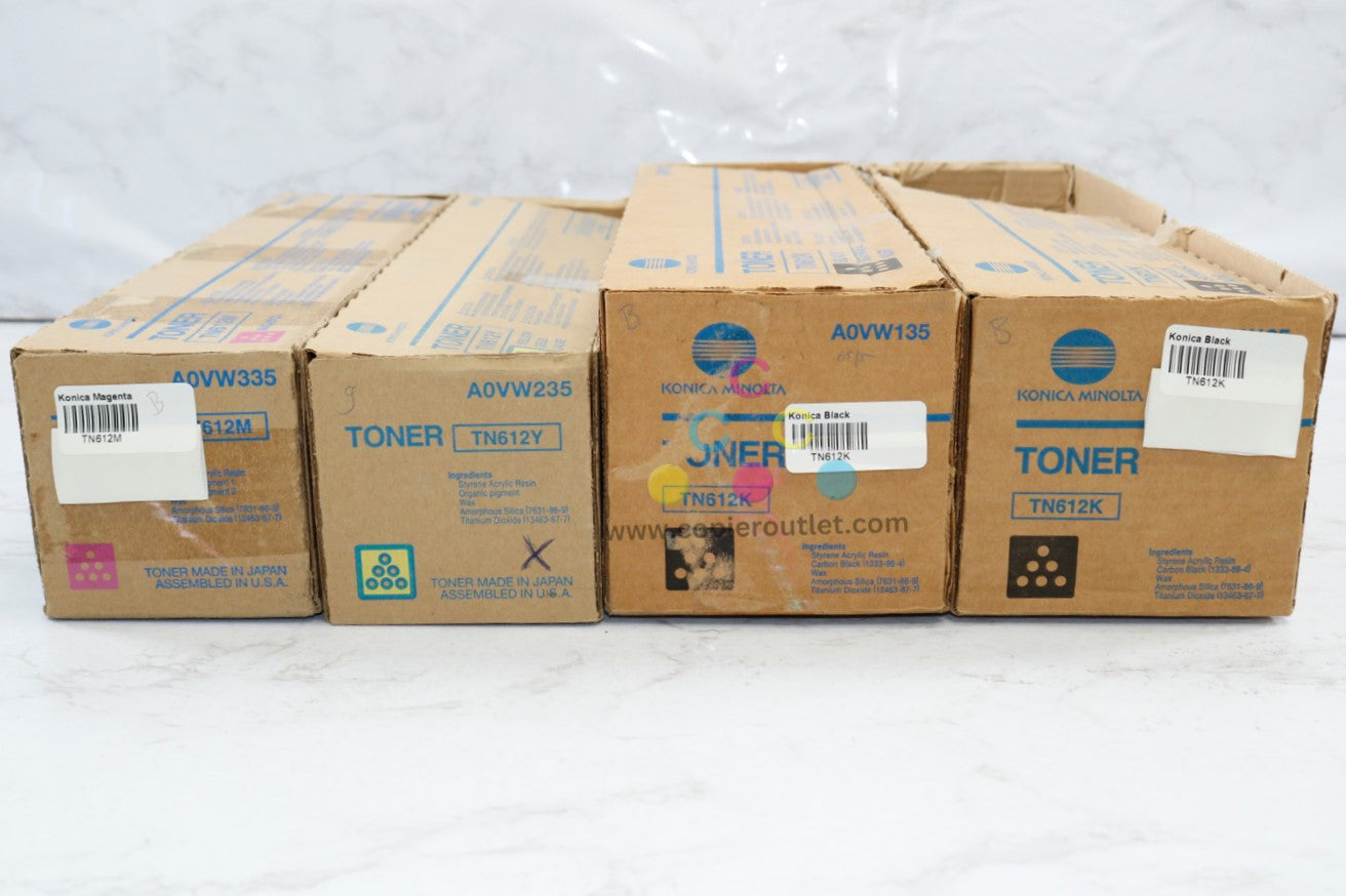 4 OEM Konica Bizhub C5501, C6501, C6501P MYKK Toners TN612M, TN612Y, TN612K