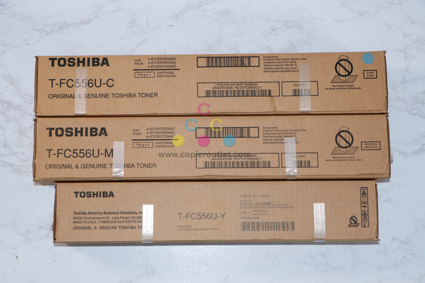 3 New OEM Toshiba eSTUDIO 5506, 5606, 6506, 7506 CMY Toner Cartridges T-FC556