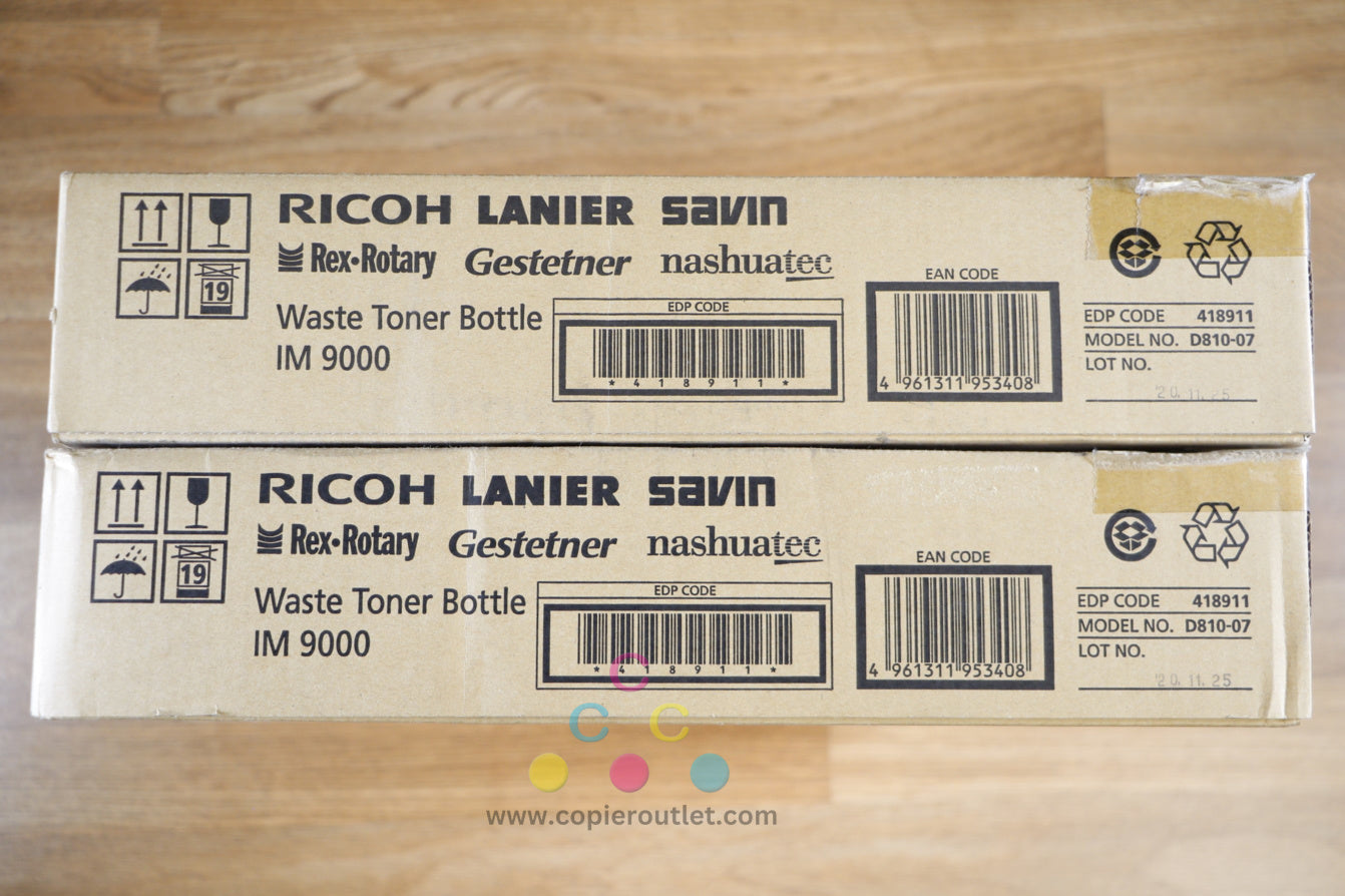 Lot of 2 Ricoh IM 9000 Waste Toner Bottles Ricoh IM 7000 IM 8000 IM 9000 418911!