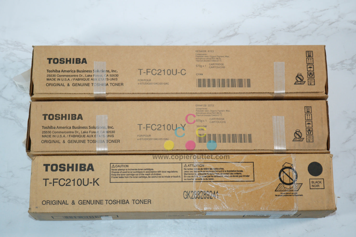 3 New OEM Toshiba eSTUDIO 2010AC/2510AC, T-FC210U/T-FC210U CYK Toner Cartridges