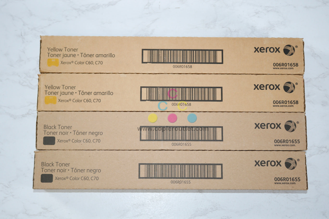 4 New Genuine Xerox Color C60, C70 YYKK Toner Cartridges 006R01655 & 006R01658