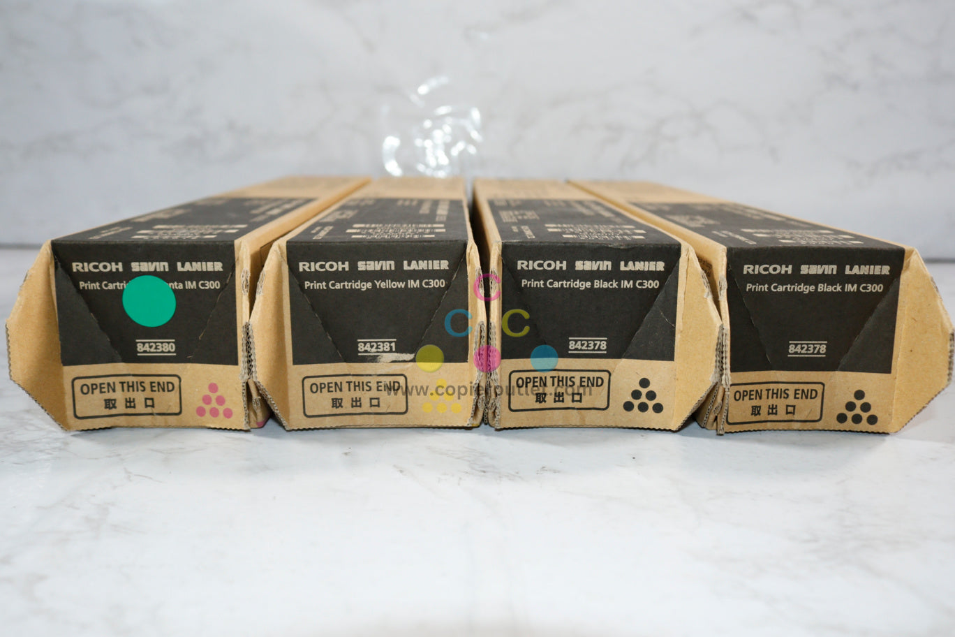 4 OEM Ricoh Savin Lanier IM C300/C400 MYKK Print Cartridges 842378,842381,842382