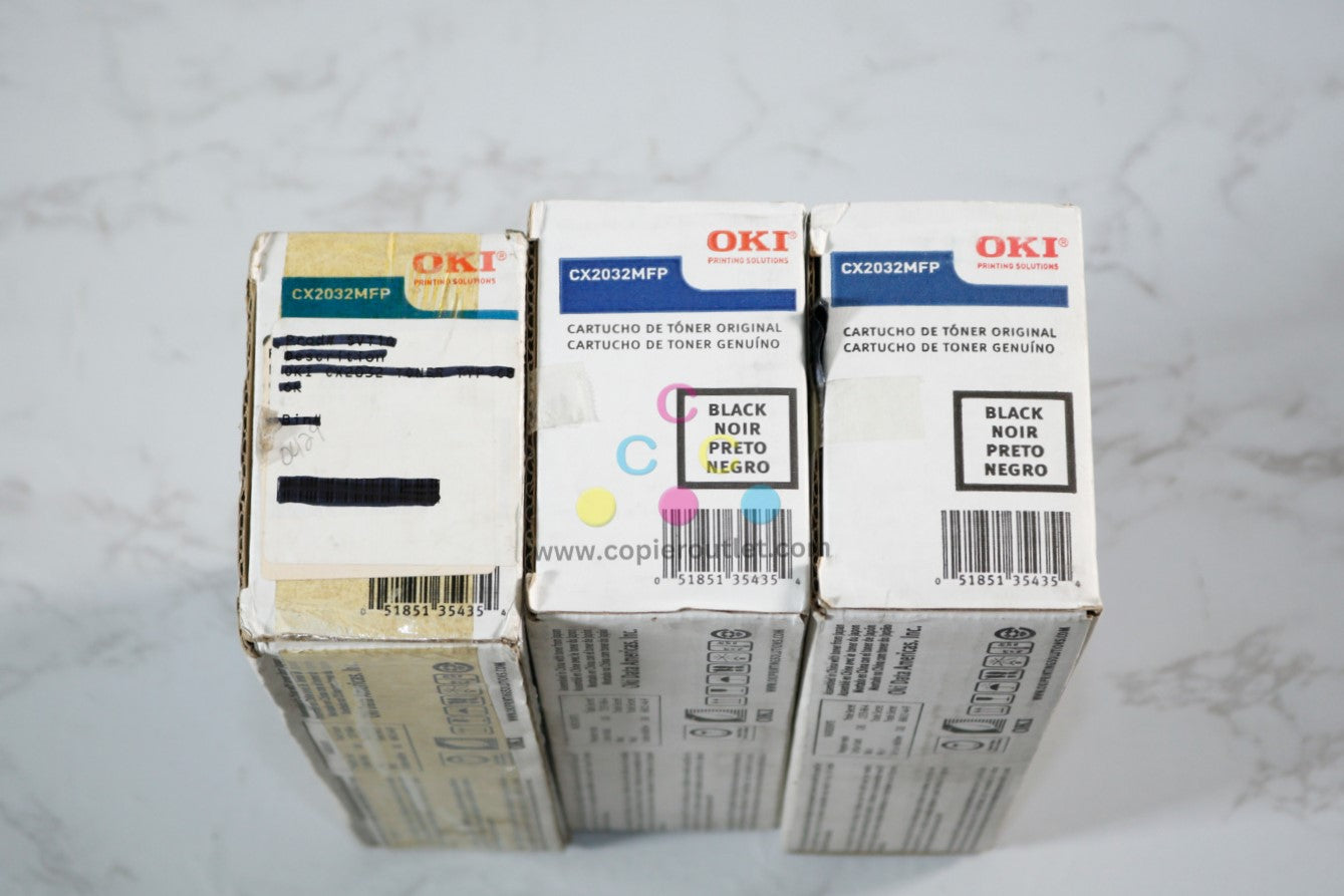 3 Open OEM Oki CX2032 mfp, Black Toner Cartridge 43324477, Same Day Ship