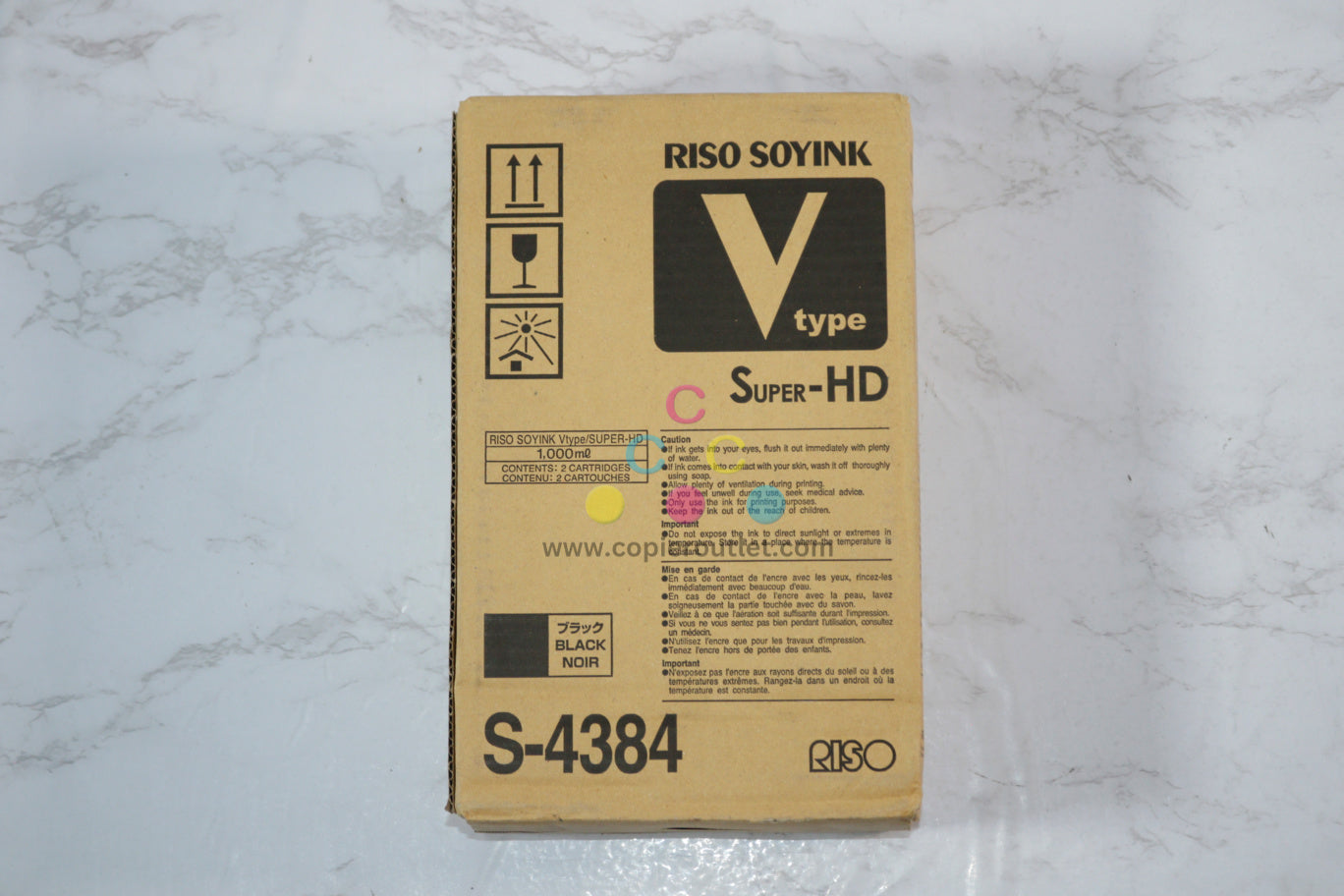 Genuine Riso V-8000 Super-HD V Type Black Soy Ink S-4384 / S4384 (2/Box)