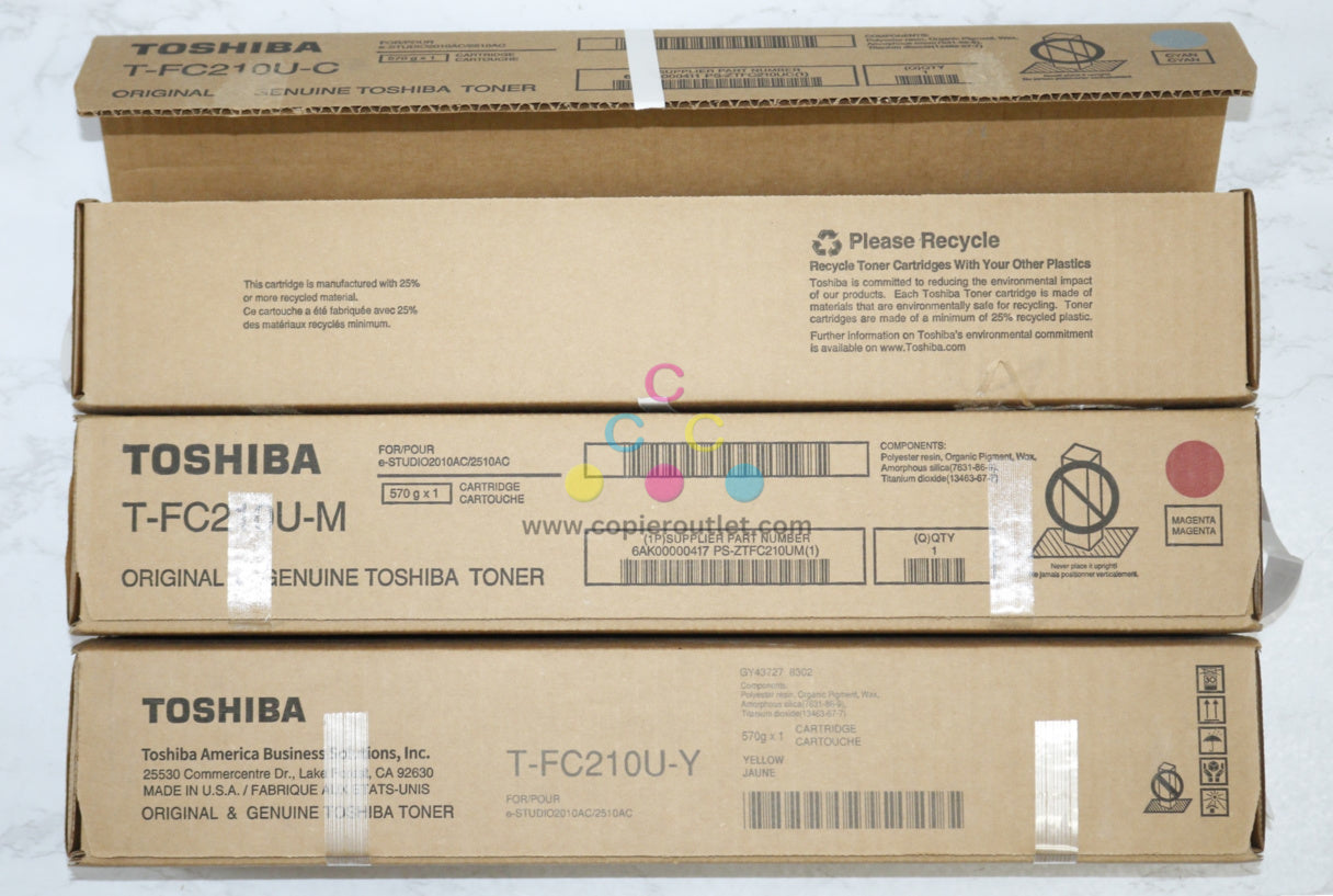 3 New OEM Toshiba eSTUDIO 2010AC,2510AC CMY Toners T-FC210U-C,M,Y (Open Cyan)