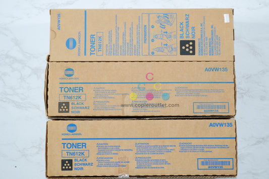 3 OEM Konica Bizhub C5501, C6501, C6501P Black Toner Cartridges TN612K, A0VW135