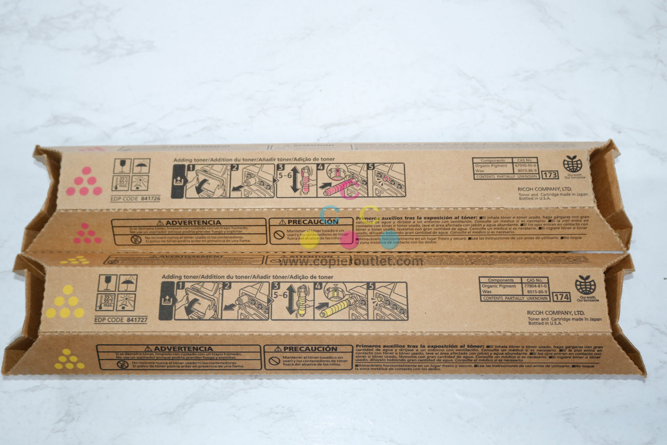 2 New OEM Ricoh MPC400,C240,LD140C,C401 Magenta And Yellow Toners 841726,841727