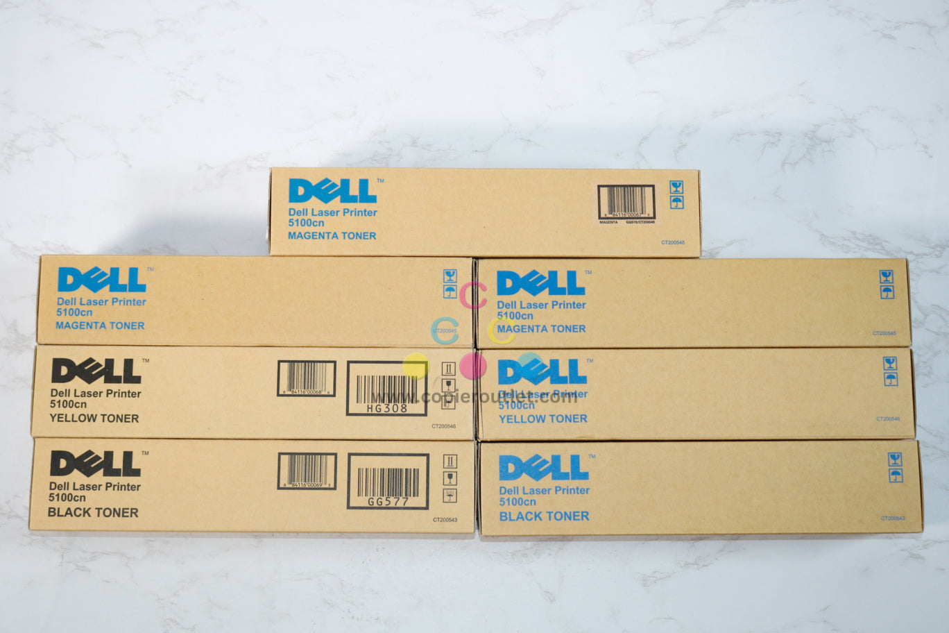 7 OEM Dell 5100cn, MMMYYKK Toner Cartridges CT200543, CT200545, CT200546