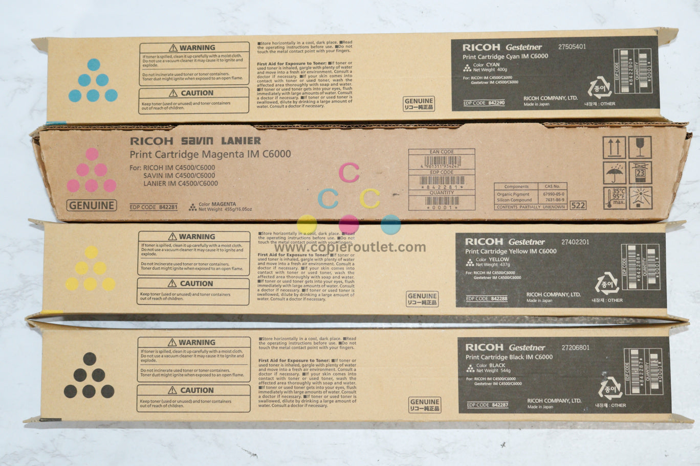 4 OEM Ricoh IM C4500,C6000 CMYK Toner Cart. 842287, 842288,8422890,842281