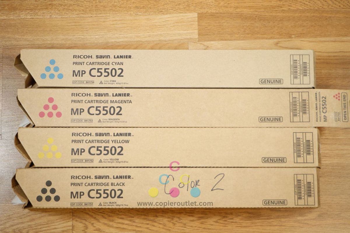 Genuine Ricoh Open Genuine Ricoh MP C5502 CMYK Toner Cart Set Aficio MP C4502 MP C45