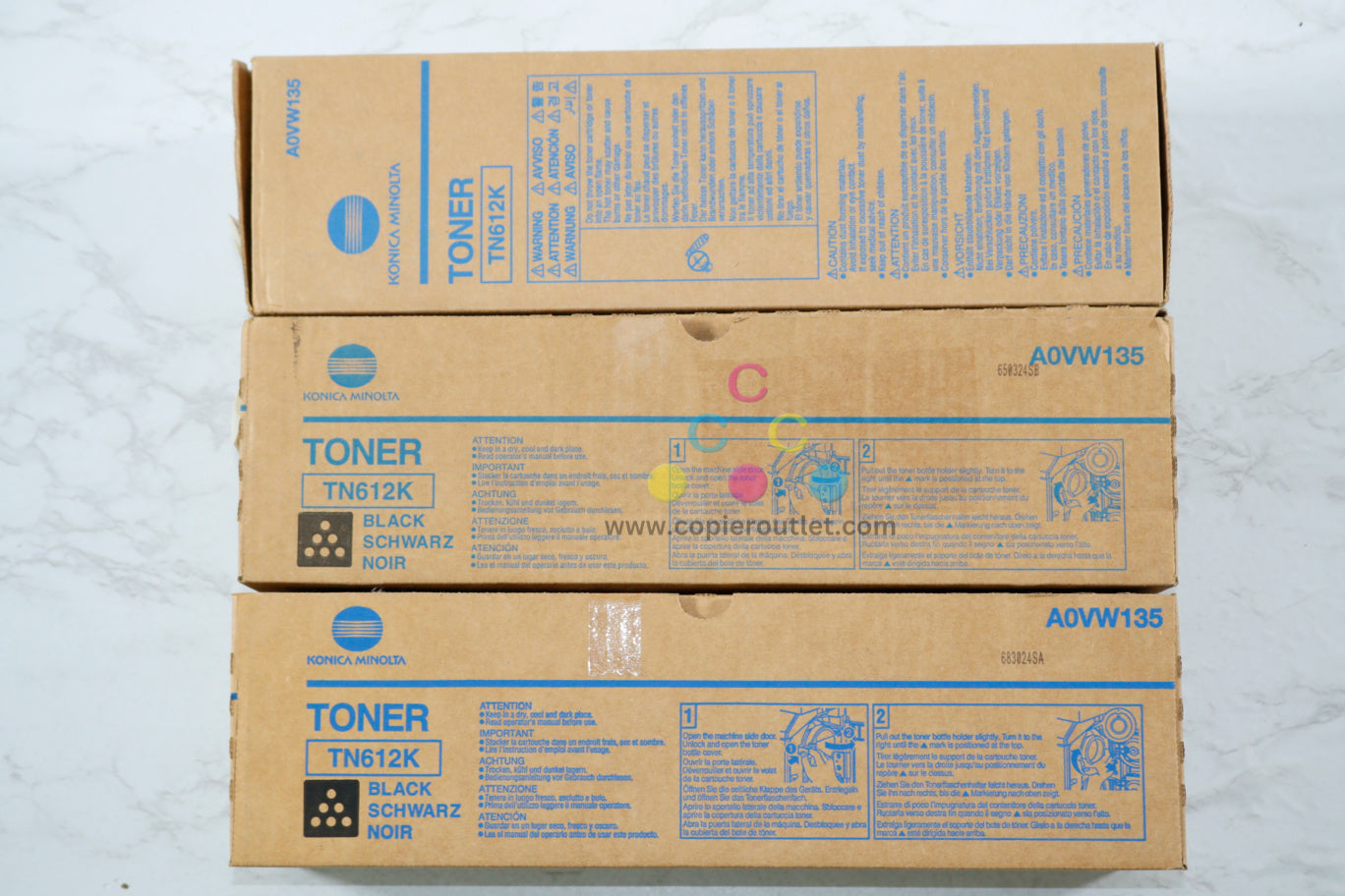 3 OEM Konica Bizhub C5501, C6501, C6501P Black Toner Cartridges TN612K, A0VW135