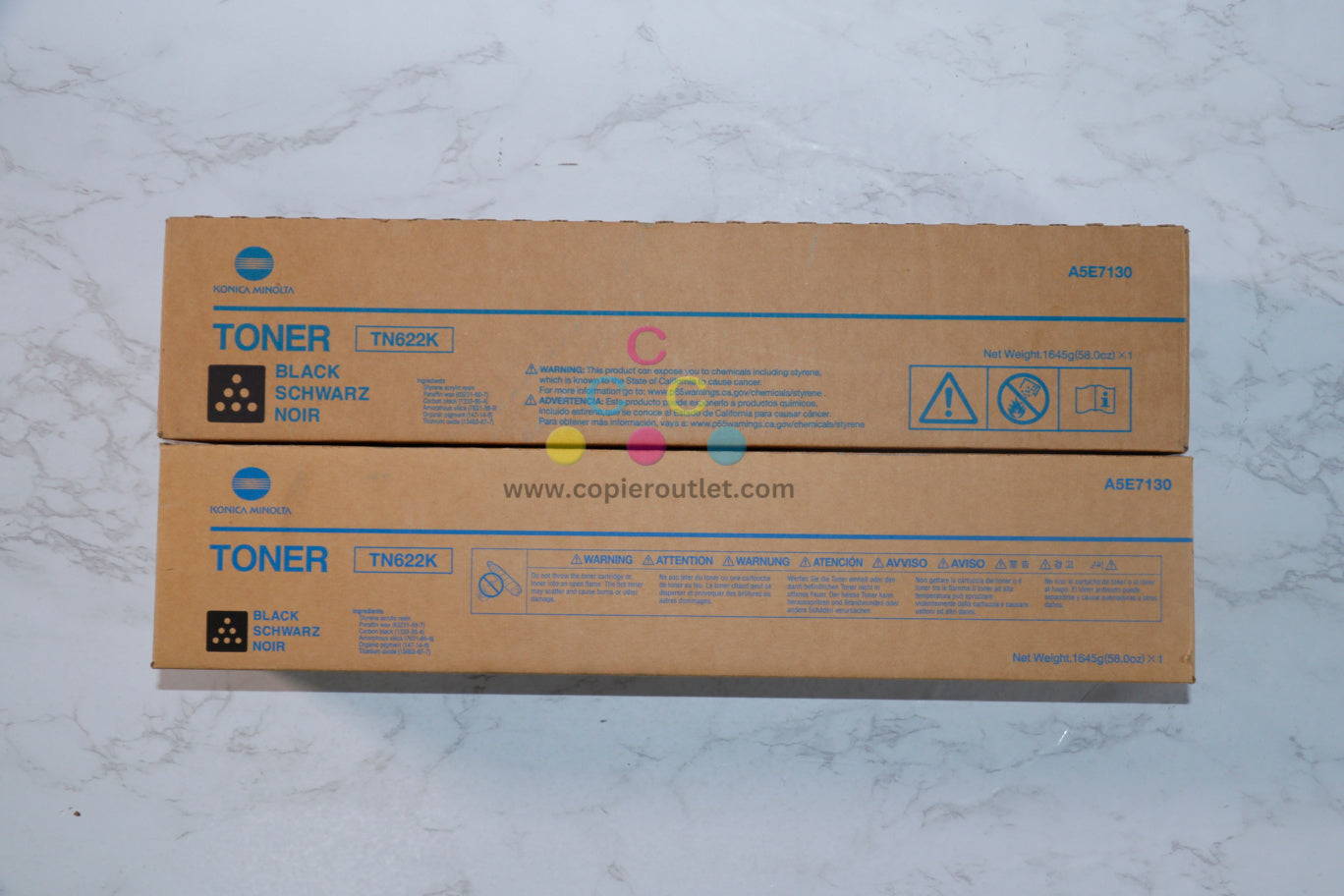 2 New OEM Konica Minolta bizhub PRESS C1085,C1100 Black Toners TN622K, A5E7130
