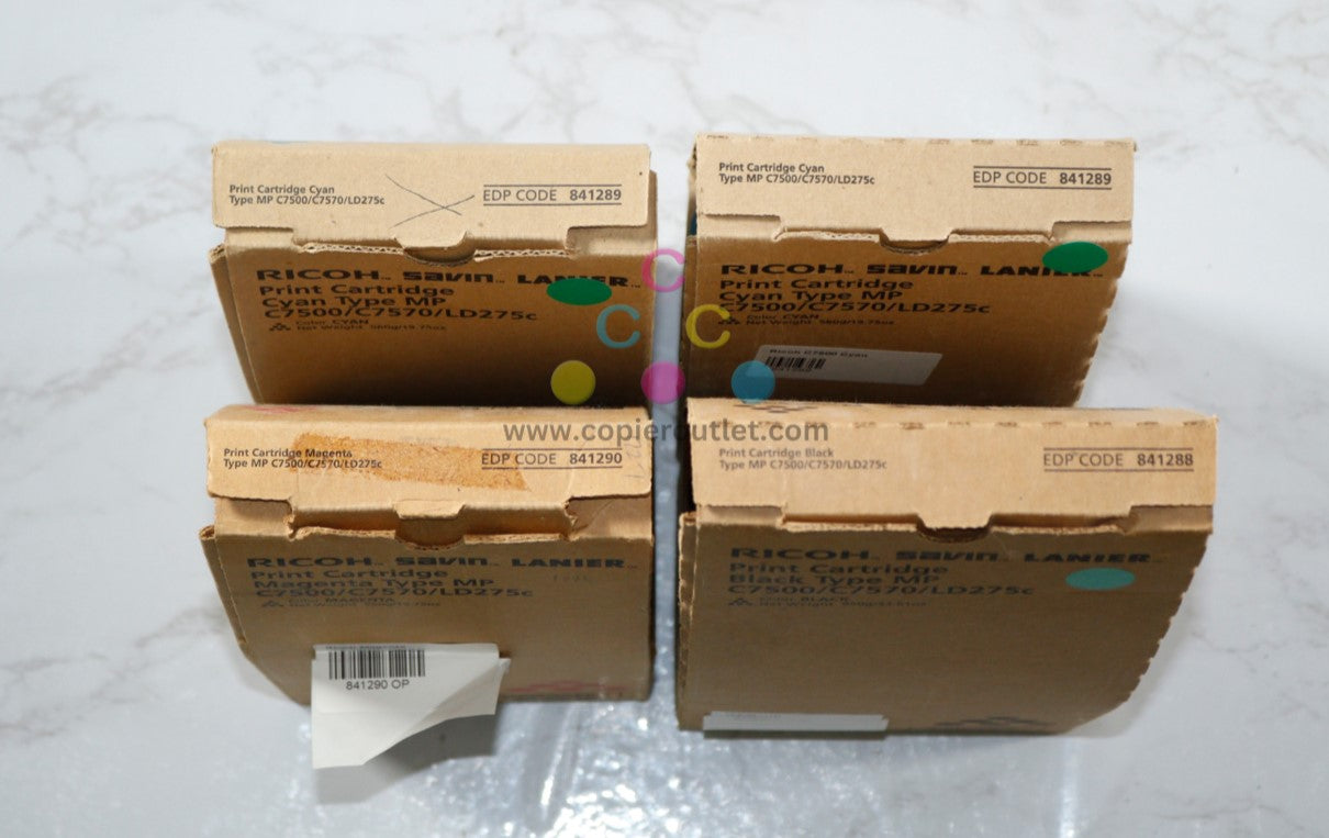 4 New OEM Ricoh C6000,C7500,C7570,LD275C CCMK Toners 841288,841289,841290