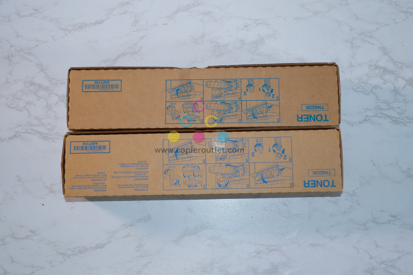 2 New OEM Konica Minolta bizhub PRESS C1085,C1100 Black Toners TN622K, A5E7130