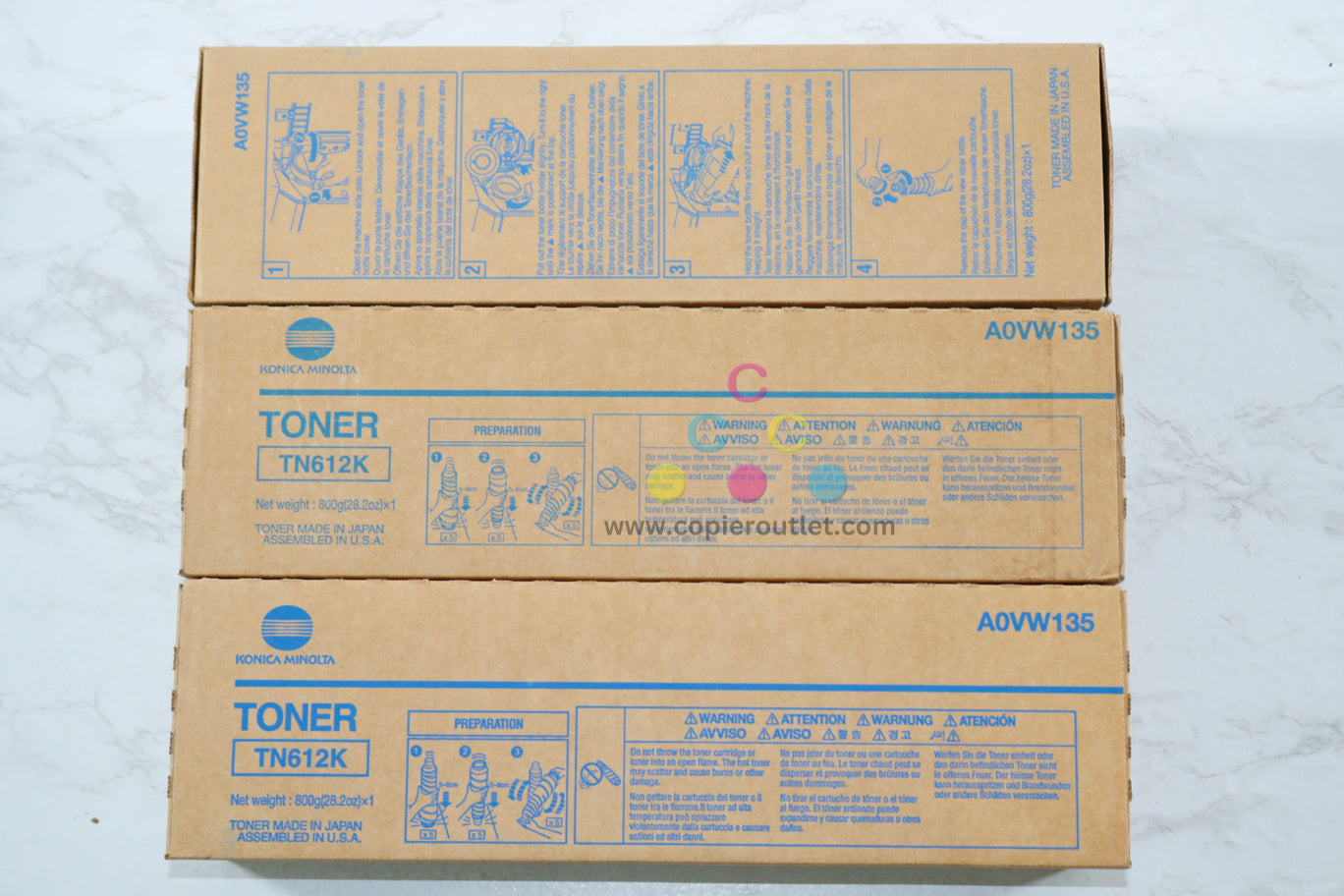 3 OEM Konica Bizhub C5501, C6501, C6501P Black Toner Cartridges TN612K, A0VW135