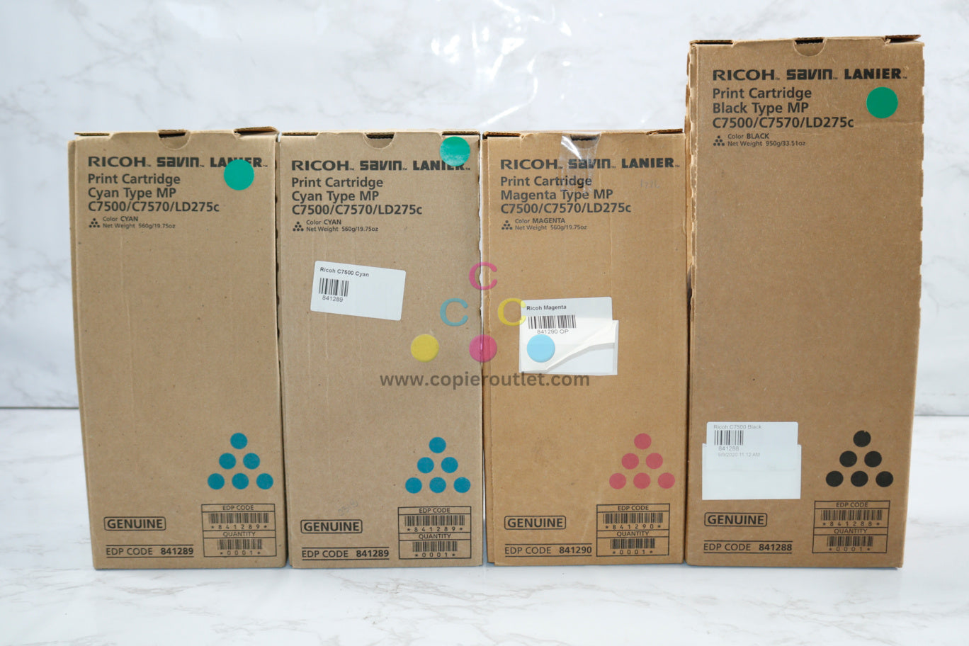 4 New OEM Ricoh C6000,C7500,C7570,LD275C CCMK Toners 841288,841289,841290