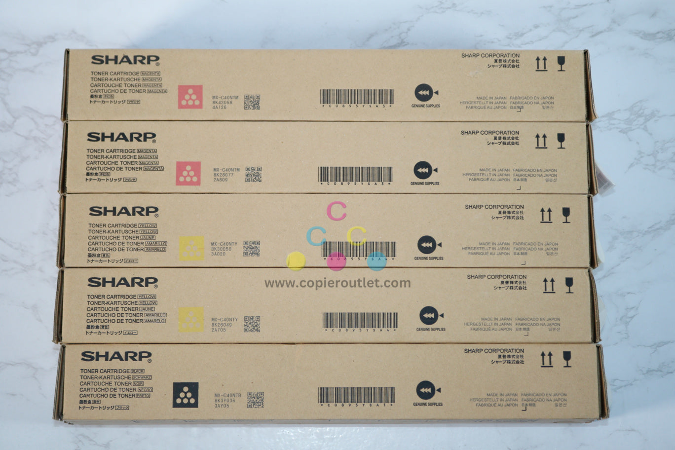 5 OEM Sharp MX-C311,MX-C312,MX-C400P,MX-C401 MX-C40NT MMYYK Toner Cartridges