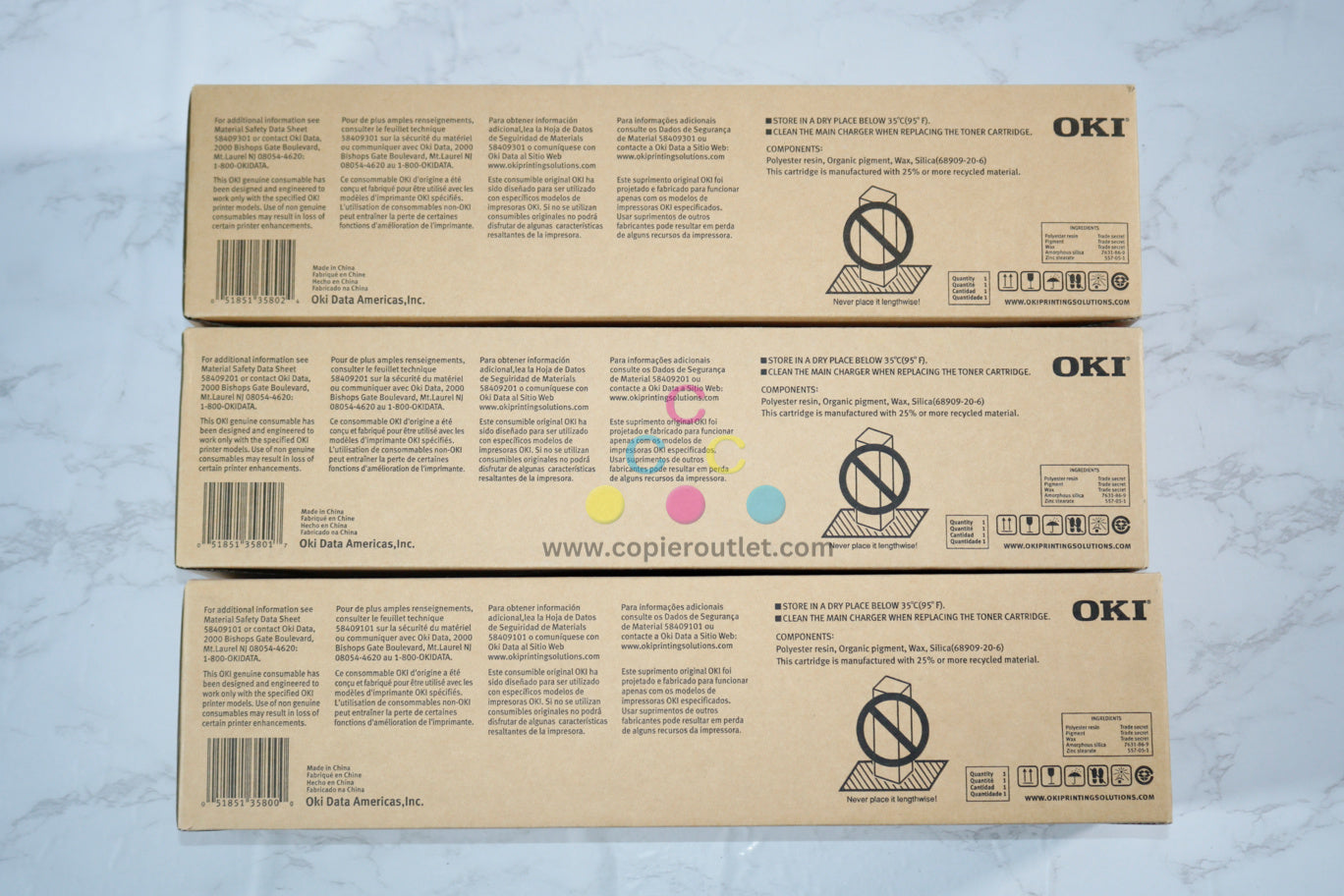 3 New OEM Oki CX3535MFP,CX4545MFP,ES9460MFP CMY Toners 44947305, 06, 07