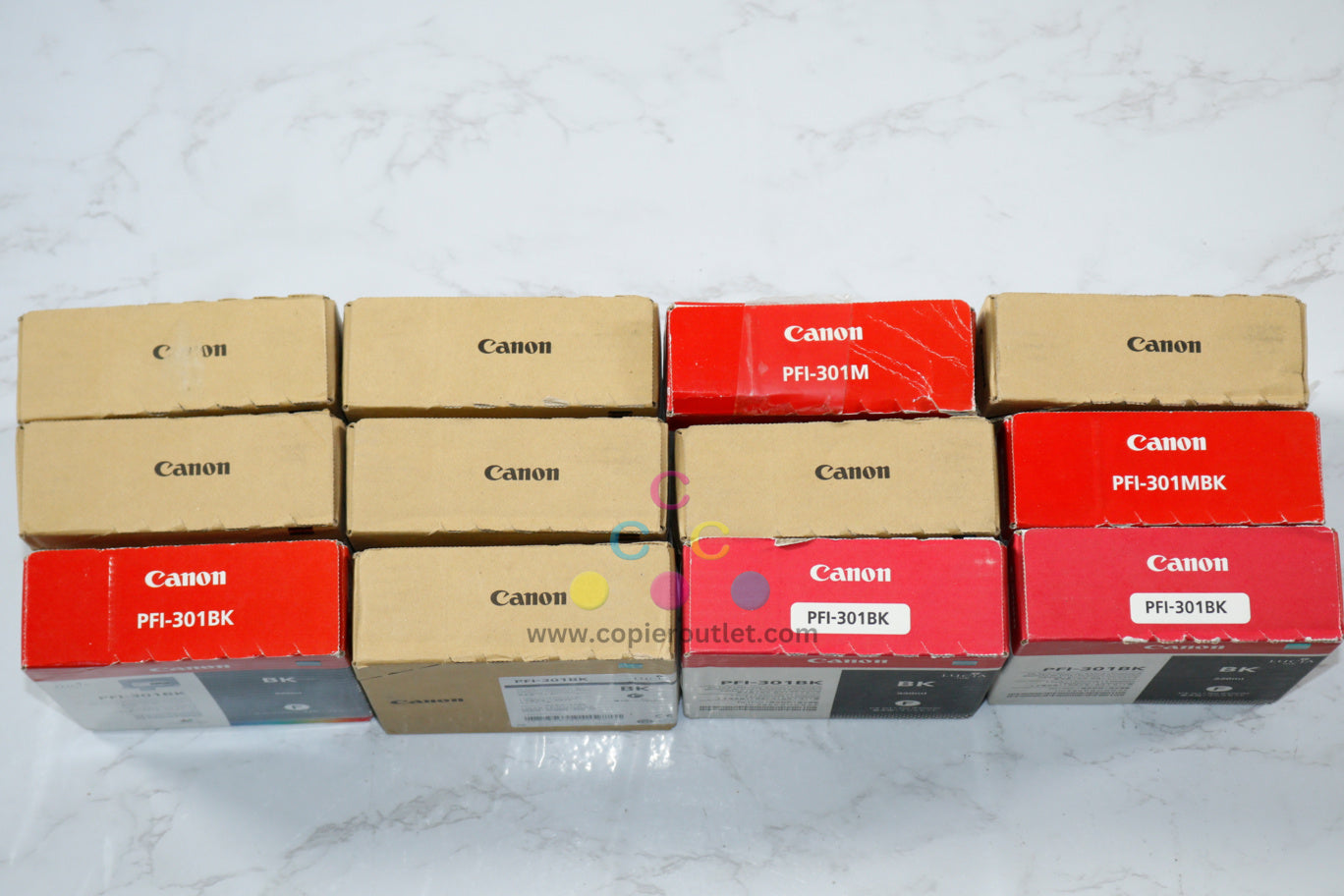 12 OEM Canon iPROGRAF 8000, 8010S PFI-301 PC,G,M,PGY,B,GY,MBK,BK Ink Tanks (Expired)