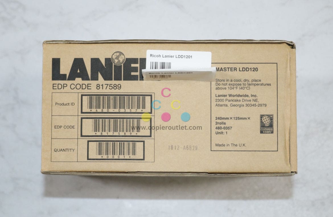 OEM Ricoh Lanier DD3334,DX3340,DX3343 Thermal Master 817589,480-0357, 2 Roll/Box