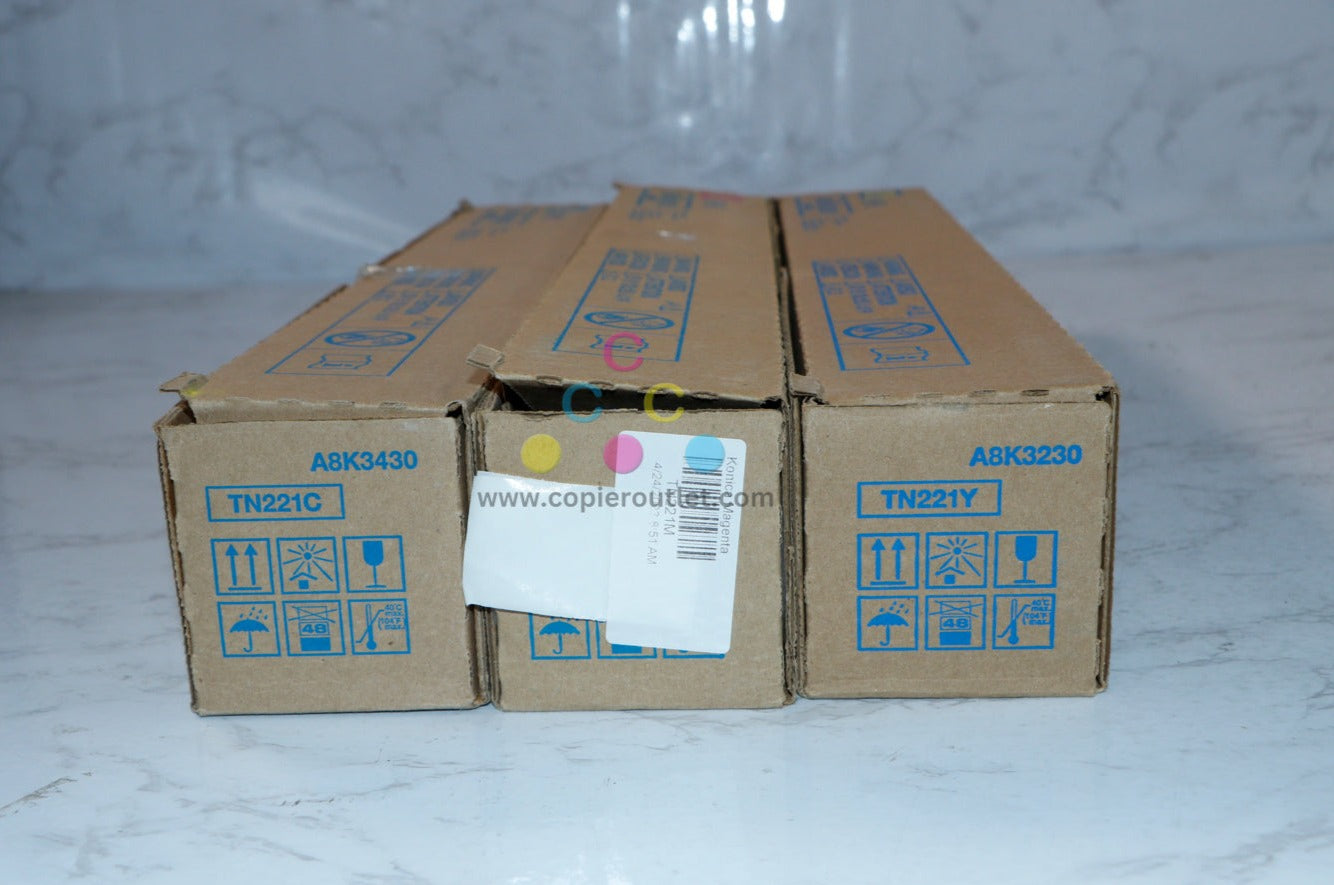 3 OEM Konica Minolta BizHub C227,C287 CMY Toner Cartridges TN221C,TN221M,TN221Y