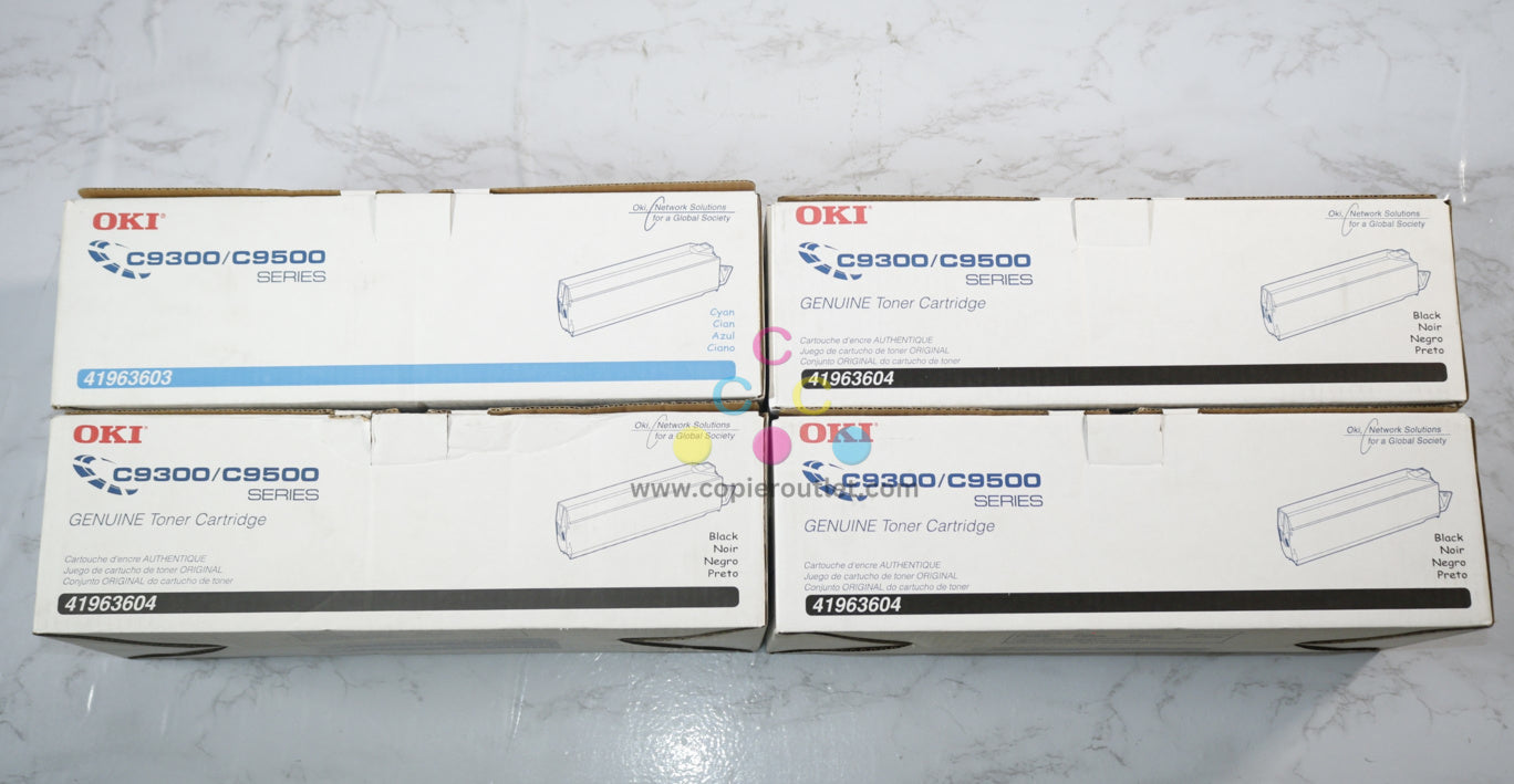 4 New OEM Oki C9300/C9500 Series Cyan & Black CKKK Toners 41963603, 41963604