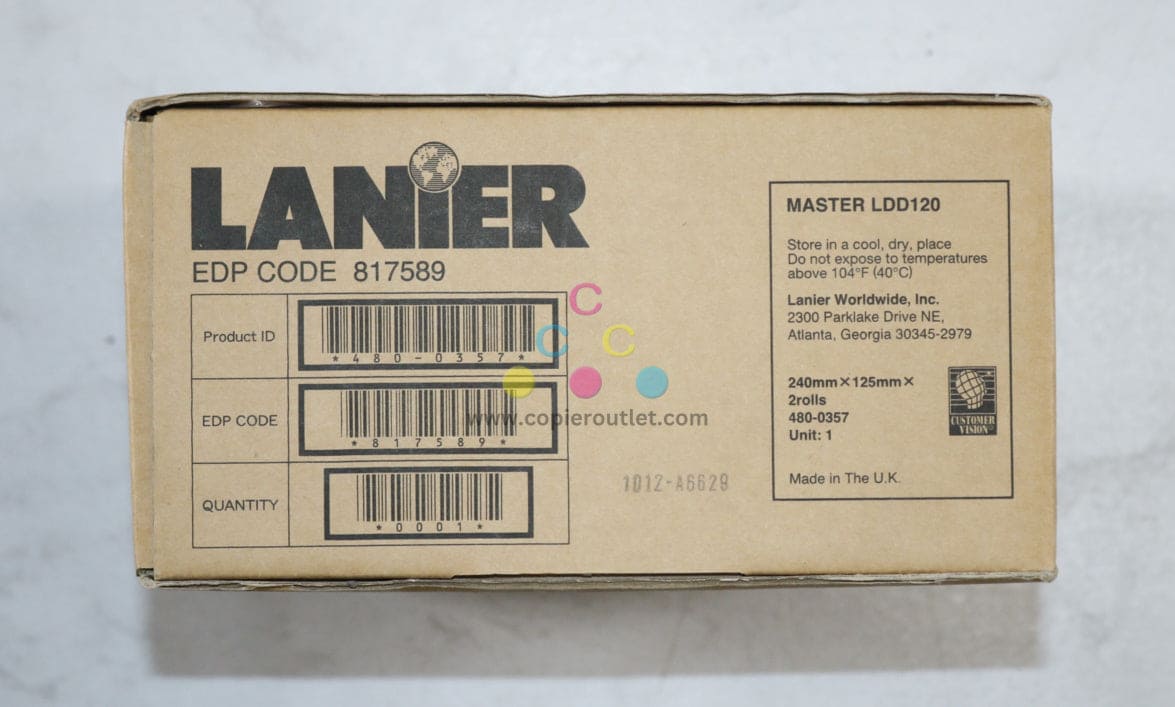OEM Ricoh Lanier DD3334,DX3340,DX3343 Thermal Master 817589,480-0357, 2 Roll/Box
