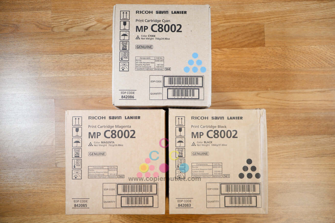 Genuine Ricoh C8002 CMK Toner Cart MP C6502SP/MPC8002SP EDP:842086/842085/842083