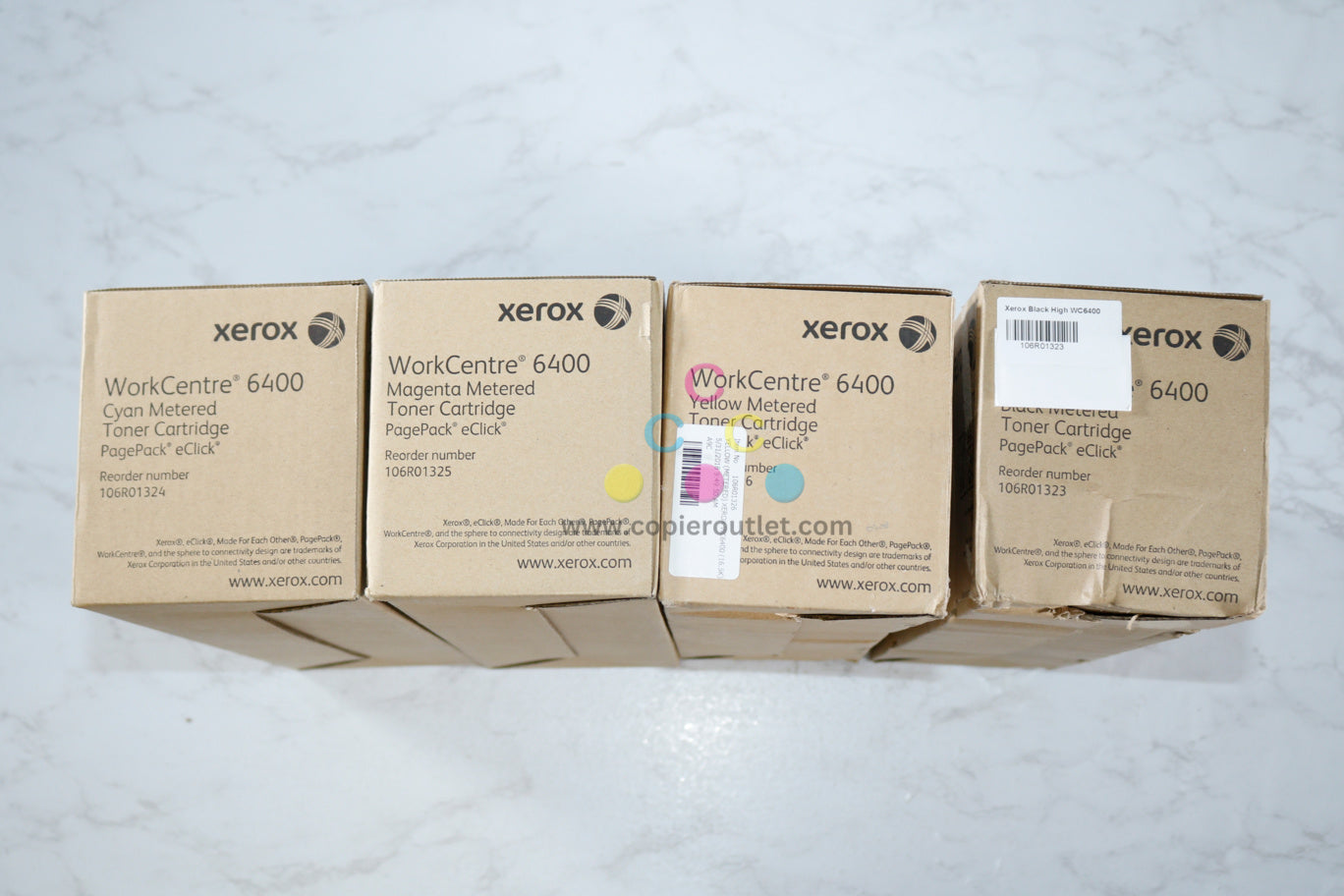 4 New OEM Xerox WorkCentre 6400 CMYK Metered Toner Cartridges 106R01323,24,25,26