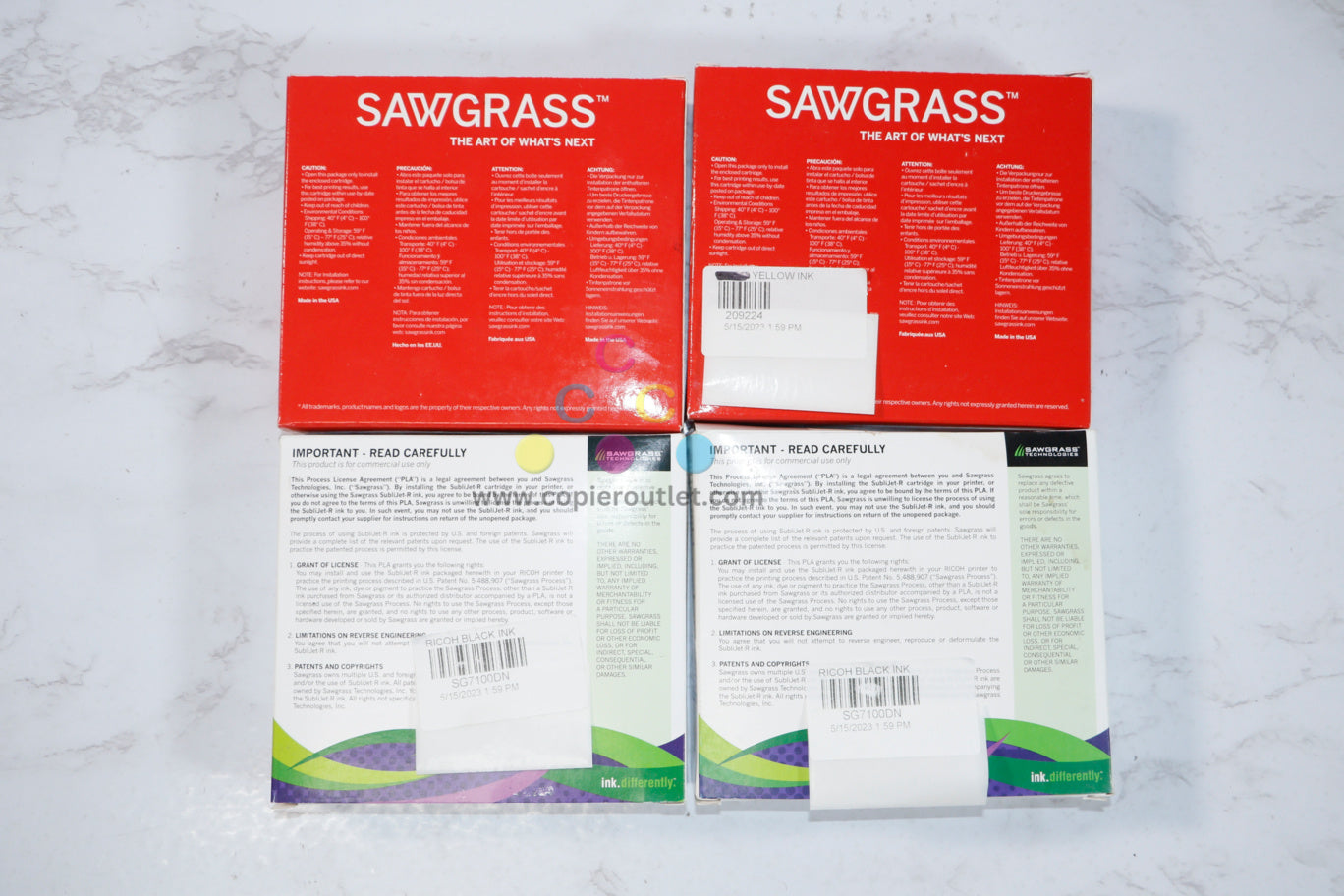 4 Sawgrass SubliJet Inks for Ricoh SG3110DN,SG7110DN CYKK 209221,209222,209224