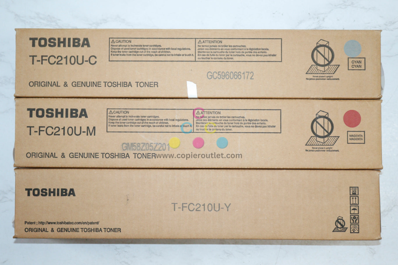 3 New OEM Toshiba eSTUDIO 2010AC,2510AC CMY Toners T-FC210U-C,M,Y (Open Cyan)