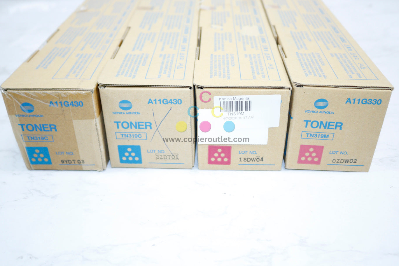 4 New OEM Konica Minolta BizHub C220,C280,C360 TN319 CCMM Toners Same Day Ship