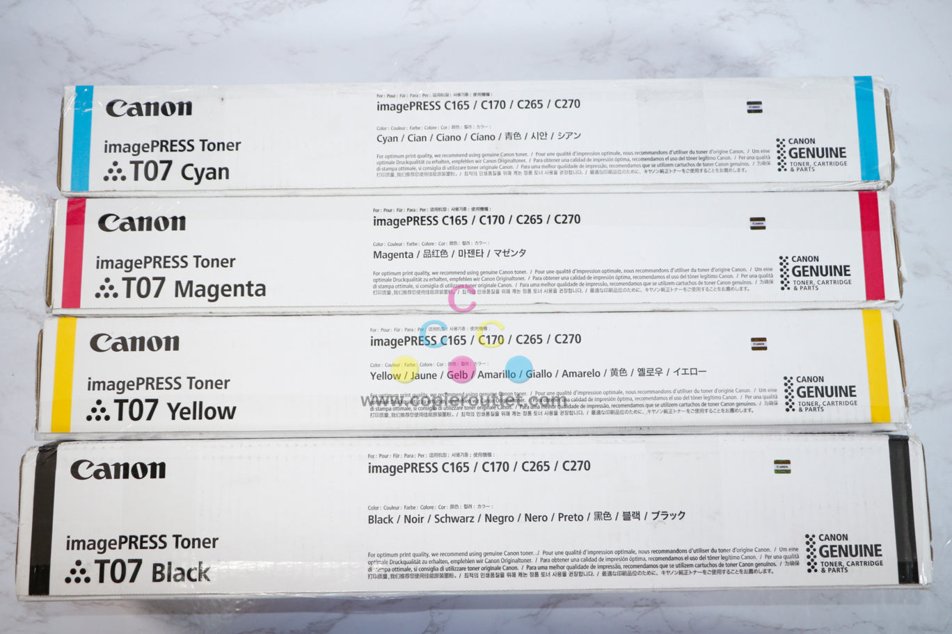 New OEM Canon imagePRESS Lite C165,C170,C265,270 T07 CMYK Toner Set