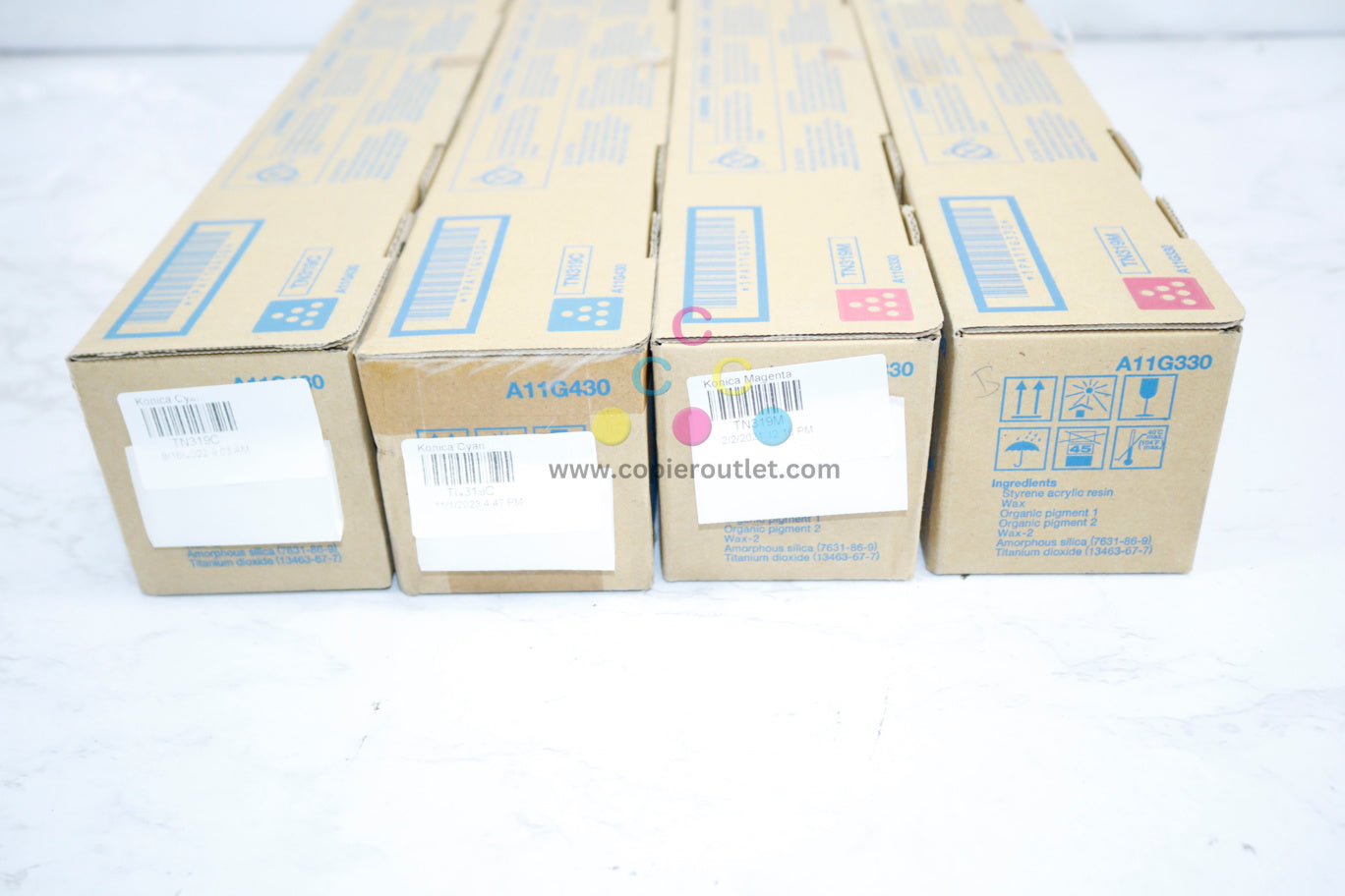 4 New OEM Konica Minolta BizHub C220,C280,C360 TN319 CCMM Toners Same Day Ship