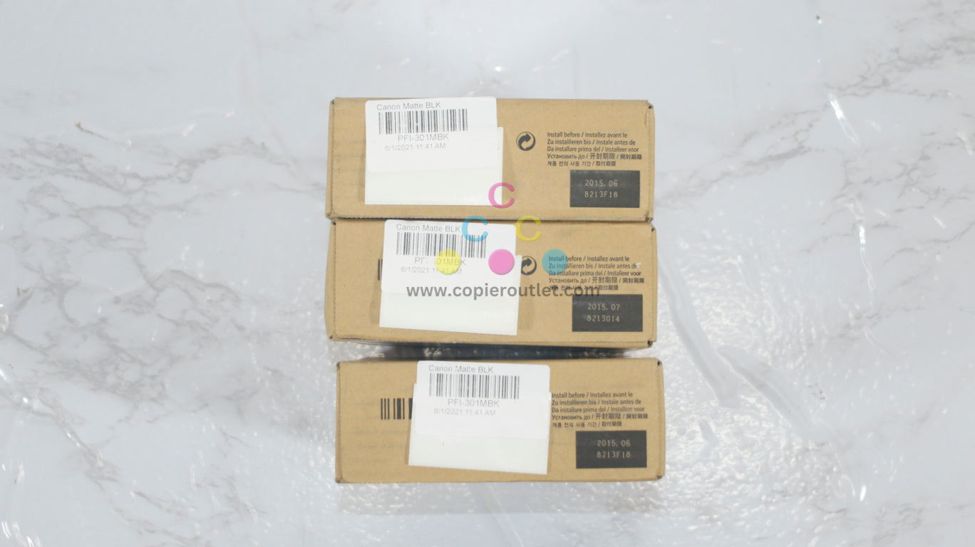 3 OEM Canon IPF8000S,iPF8010S,iPF9000,iPF9010S PFI-301MBK Ink Tanks, Expire 2015