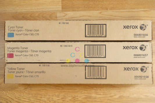 New Genuine Xerox Cyan, Magenta & Yellow Toners ColorC60 C70 006R01656,57,58