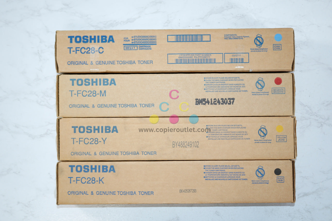 4 New OEM Toshiba eSTUDIO 2330C,2820C,3530C,4520C T-FC28 CMYK Toner Cartridges