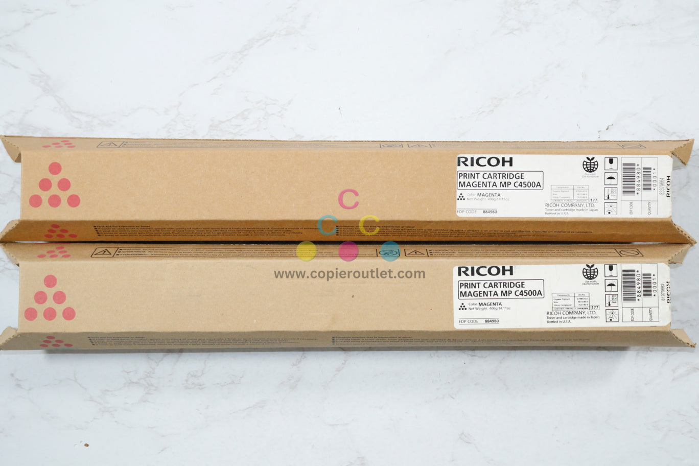 Lot of 2 New OEM Ricoh C3500, C4500 ,C3535 C4540 Magenta Toner Cartridges 884980