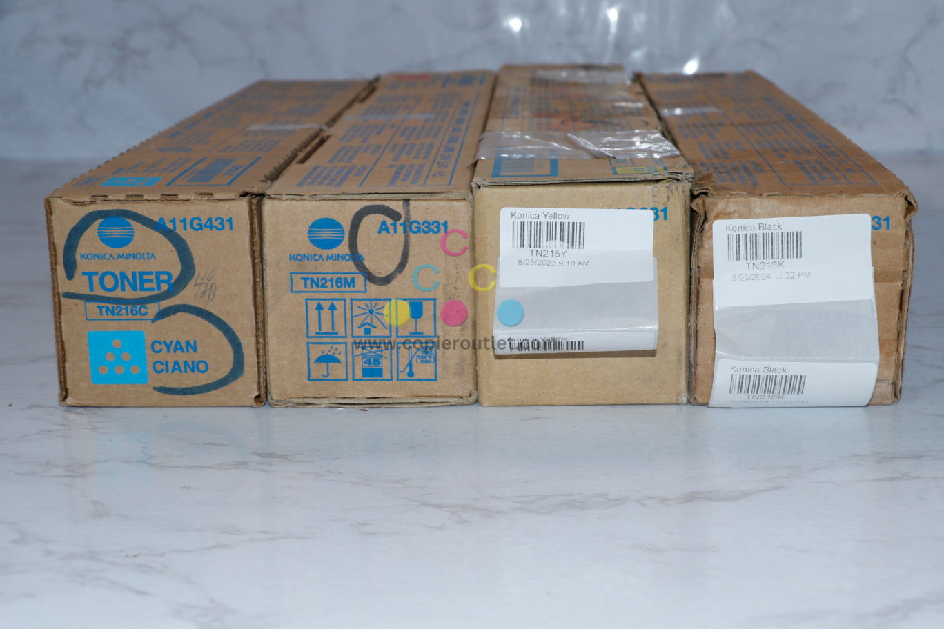 Cosmetic OEM Konica Minolta BH C220,C280 TN216CMYK Toner Set A11G431,331,231,131