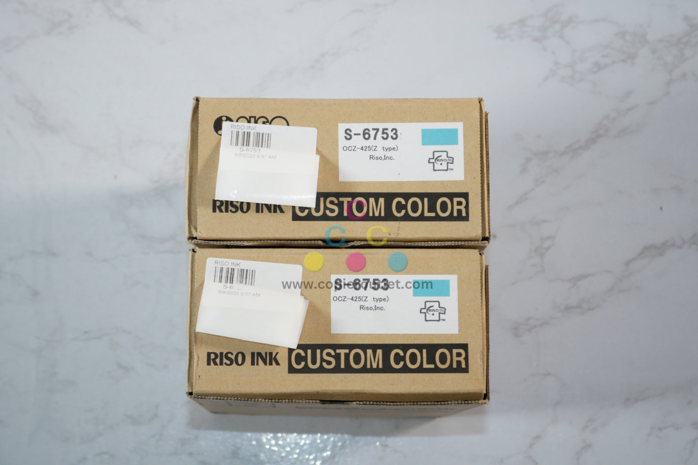 2 Genuine Riso Ink Custom Color OCZ-425, Z type, S-6753/ S6753 Teal (2 cart/Box)