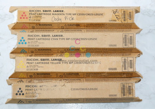 4 Cosmetic OEM Ricoh MP C2550,9025,LD525C CMYK Toners 841280,841281,841282,841283