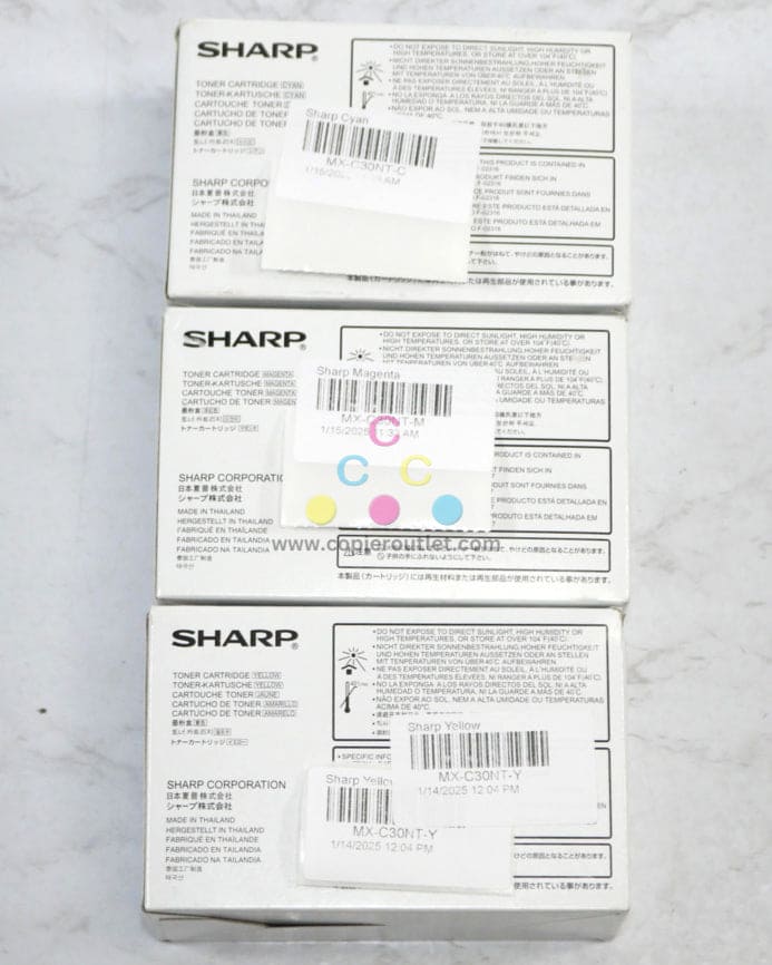 3 OEM Sharp MX-C250,MX-C300P,MX-C300W CMY Toners MX-C30NT-C,M,Y Same Day Ship