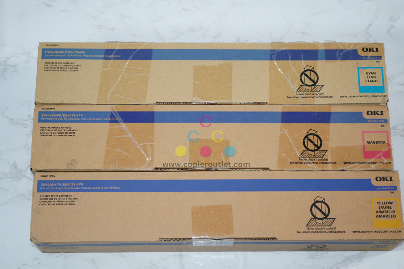 3 OEM Oki ES9465, ES9475 CMY Toner Cartridges 45643505,45643506,45643507