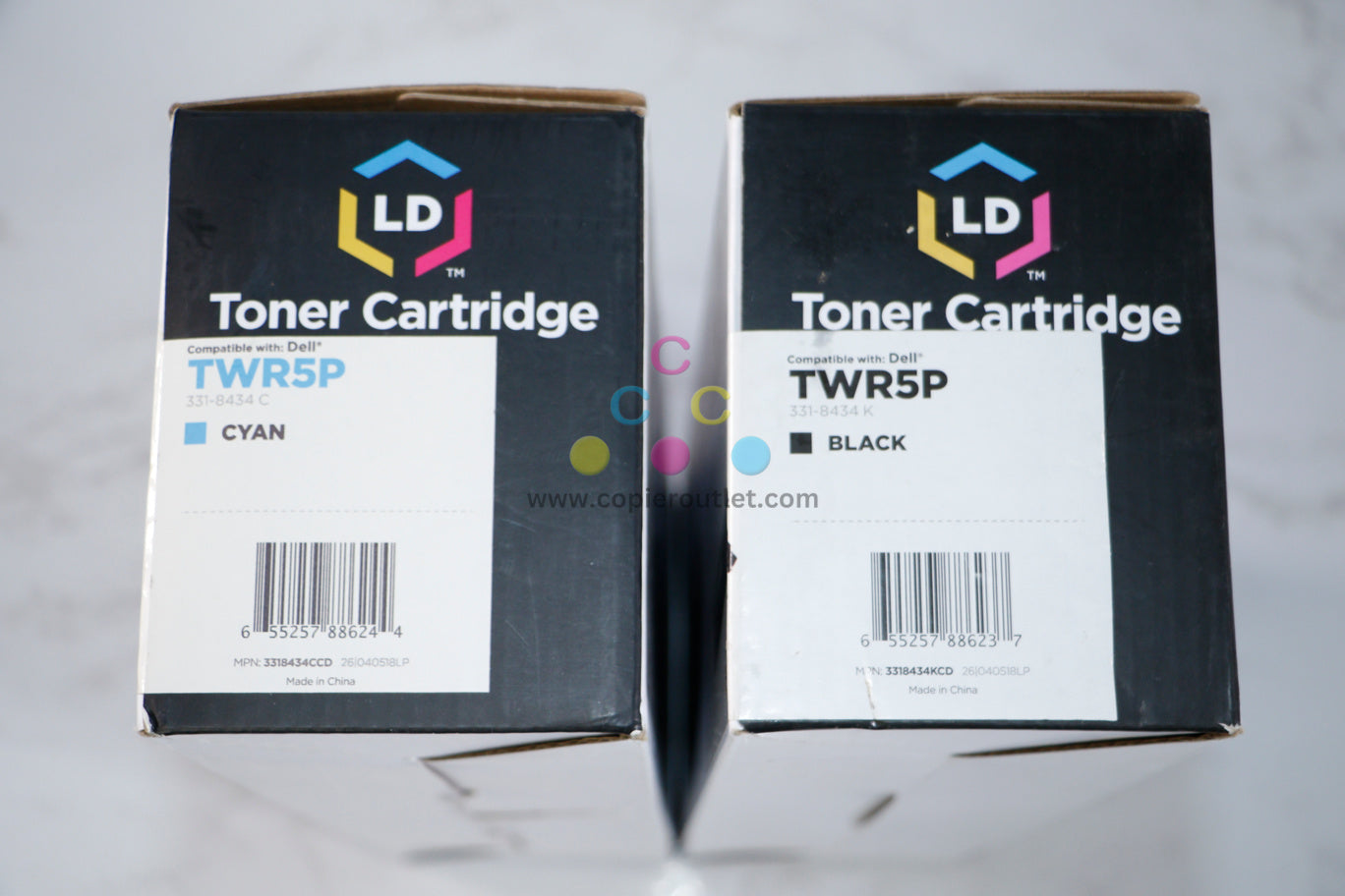 2 Compatible Dell C2660dn, C2665dnf, C3760dn Cyan and Black Toners TWR5P/331-8434